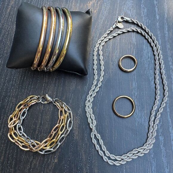 Milor Lot Bangle Bracelets Rope Chain Necklace Silver/ Gold Tone Stainless Steel - Picture 3 of 15